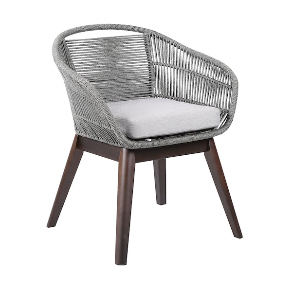 Armen Living Tutti Frutti Indoor Outdoor Dining Chair in Dark Eucalyptus Wood with Gray Rope and Gray Cushion - LCTFSIGRY