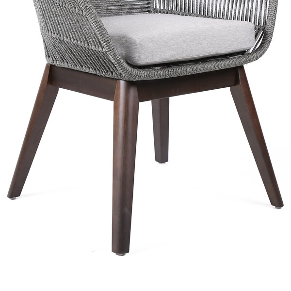 Armen Living Tutti Frutti Indoor Outdoor Dining Chair in Dark Eucalyptus Wood with Gray Rope and Gray Cushion - LCTFSIGRY