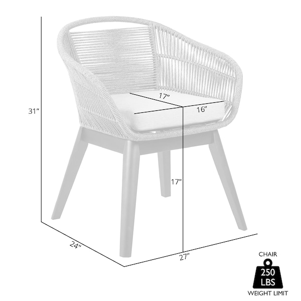 Armen Living Tutti Frutti Indoor Outdoor Dining Chair in Dark Eucalyptus Wood with Gray Rope and Gray Cushion - LCTFSIGRY