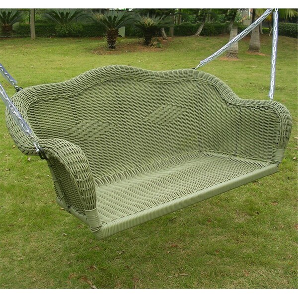 International Caravan Resin Wicker Hanging Loveseat Swing, Antique Moss - 3183-AM