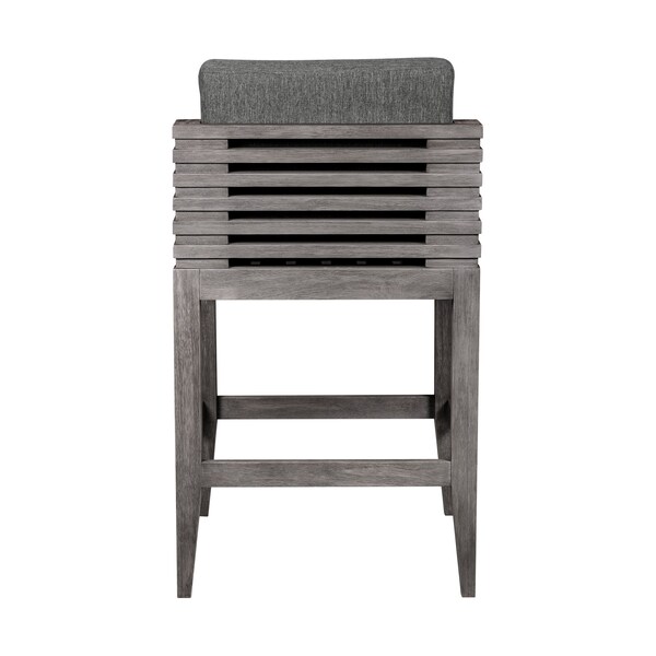 Armen Living Vivid Outdoor Patio Bar Stool in Gray Eucalyptus Wood with Gray Olefin Cushions - LCVIBAEUCGRY30