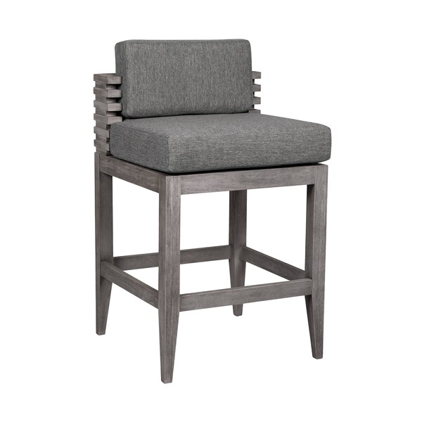 Armen Living Vivid Outdoor Patio Bar Stool in Gray Eucalyptus Wood with Gray Olefin Cushions - LCVIBAEUCGRY30