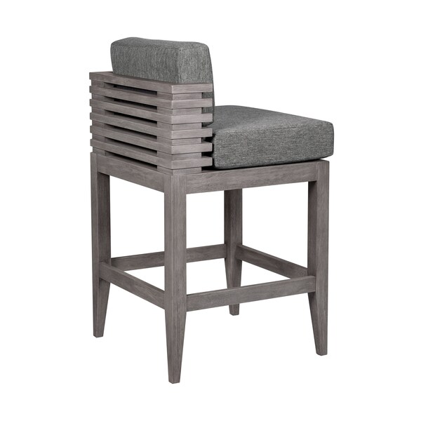 Armen Living Vivid Outdoor Patio Bar Stool in Gray Eucalyptus Wood with Gray Olefin Cushions - LCVIBAEUCGRY30
