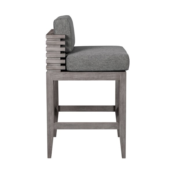 Armen Living Vivid Outdoor Patio Bar Stool in Gray Eucalyptus Wood with Gray Olefin Cushions - LCVIBAEUCGRY30