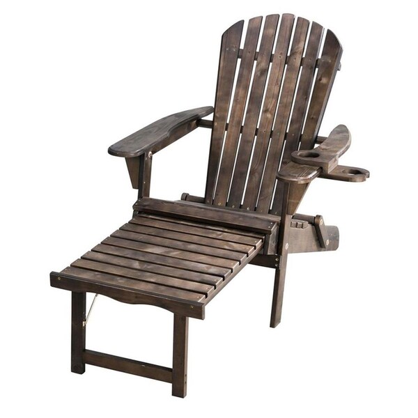 Conservatorio 50 in. Oceanic Collection Adirondack Chaise Lounge Chair Foldable, Cup & Glass Holder, Dark Brown - CO3282552