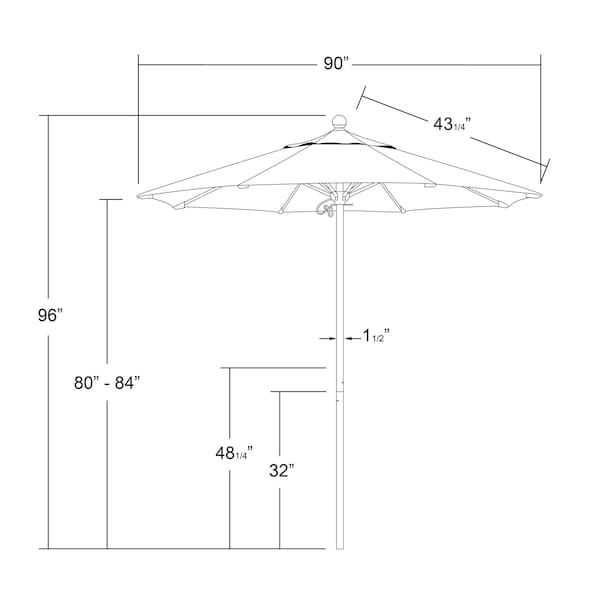 California Umbrella 7.5' Silver Aluminum Market Patio Umbrella, Sunbrella Gateway Mist - 194061334140