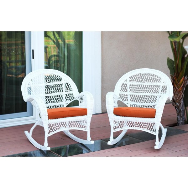 Propation W00209-R-2-FS016-CS White Wicker Rocker Chair with Orange Cushion - PR1081391