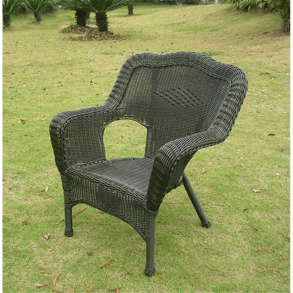 International Caravan Camelback Resin Wicker Patio Chair, Antique Black, 2PK - 3180-2CH-AB