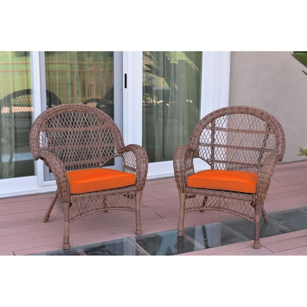Propation W00210-C-2-FS016 Santa Maria Honey Wicker Chair with Orange Cushion - PR1081409