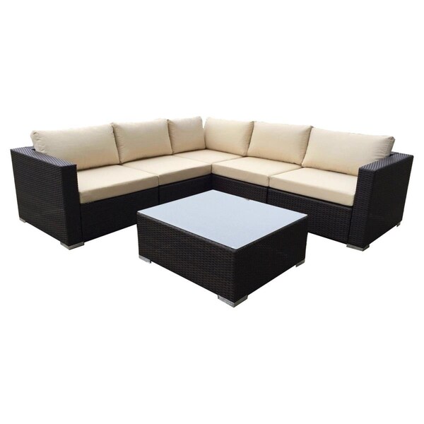 Jeco 6 Piece Wicker Seating Set with Ivory Cushion - W61-FS001