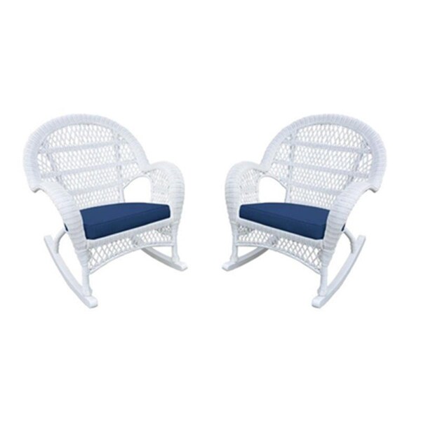 Jeco W00209-R-4-FS011-CS White Wicker Rocker Chair with Blue Cushion, 4PK - W00209-R_4-FS011-CS