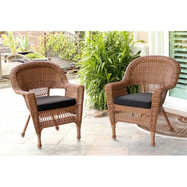 Jeco W00205R-C-2-FS017 Honey Rocker Wicker Chair With Black Cushion - Set 2 - W00205R-C_2-FS017