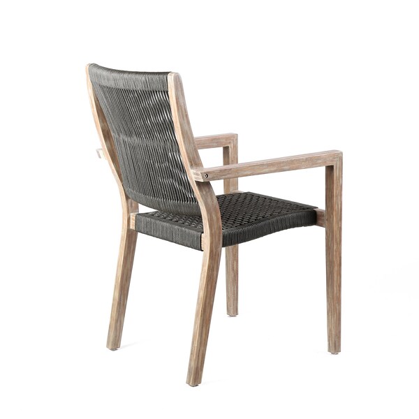 Armen Living Madsen Outdoor Eucalyptus Wood and Charcoal Rope Dining Chairs with Gray Teak Finish - Set of 2 - LCMASICHEU