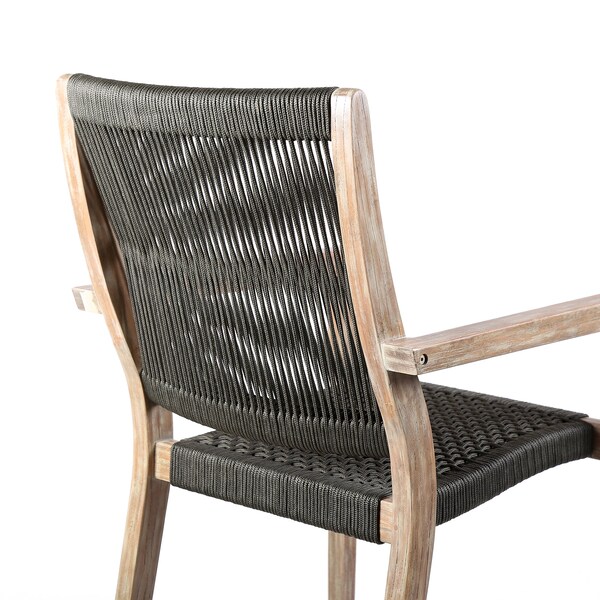 Armen Living Madsen Outdoor Eucalyptus Wood and Charcoal Rope Dining Chairs with Gray Teak Finish - Set of 2 - LCMASICHEU