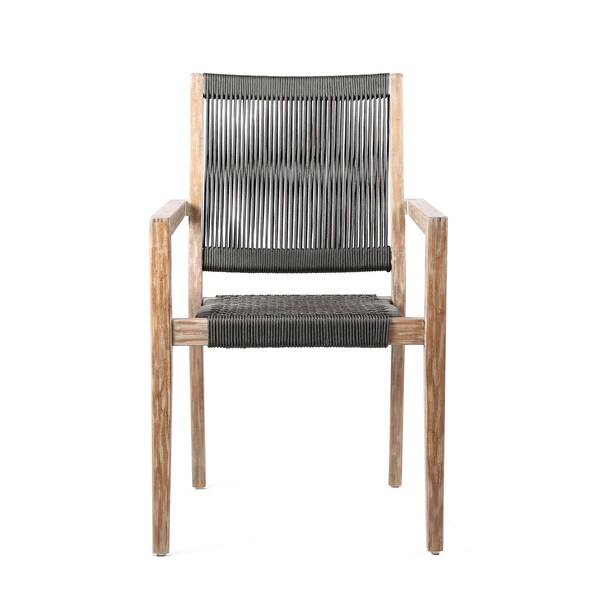 Armen Living Madsen Outdoor Eucalyptus Wood and Charcoal Rope Dining Chairs with Gray Teak Finish - Set of 2 - LCMASICHEU