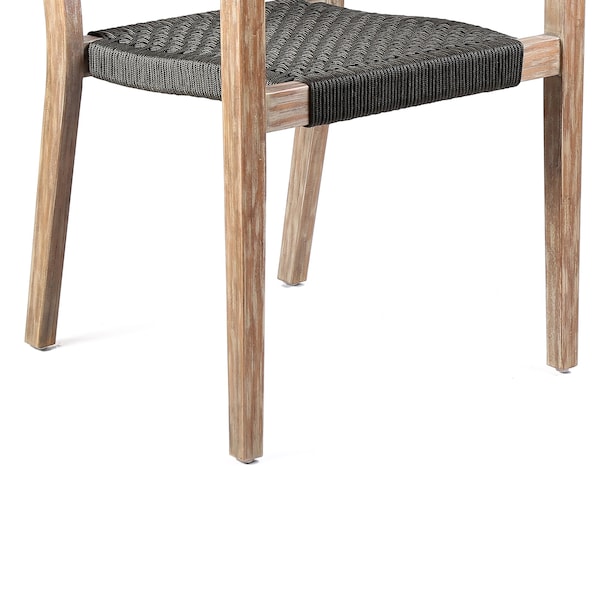Armen Living Madsen Outdoor Eucalyptus Wood and Charcoal Rope Dining Chairs with Gray Teak Finish - Set of 2 - LCMASICHEU