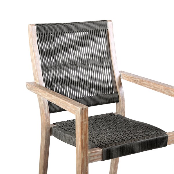 Armen Living Madsen Outdoor Eucalyptus Wood and Charcoal Rope Dining Chairs with Gray Teak Finish - Set of 2 - LCMASICHEU