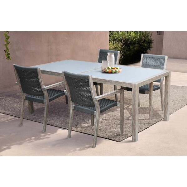 Armen Living Madsen Outdoor Eucalyptus Wood and Charcoal Rope Dining Chairs with Gray Teak Finish - Set of 2 - LCMASICHEU