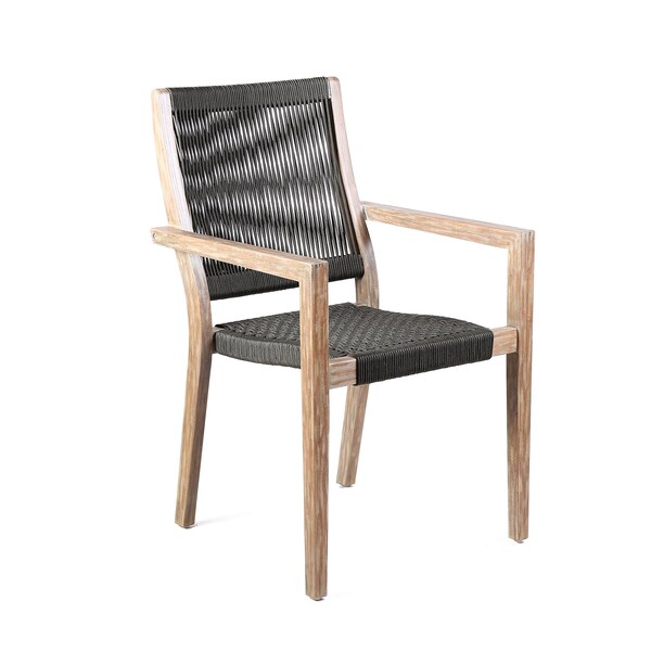 Armen Living Madsen Outdoor Eucalyptus Wood and Charcoal Rope Dining Chairs with Gray Teak Finish - Set of 2 - LCMASICHEU