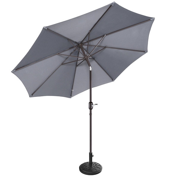 Villacera 9-Foot Outdoor Patio Umbrella with Base, Gray - 83-OUT5446B
