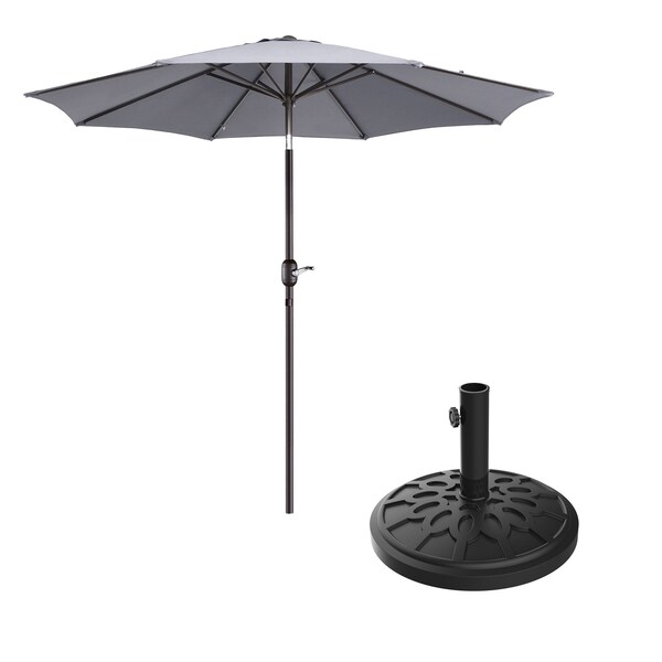 Villacera 9-Foot Outdoor Patio Umbrella with Base, Gray - 83-OUT5446B