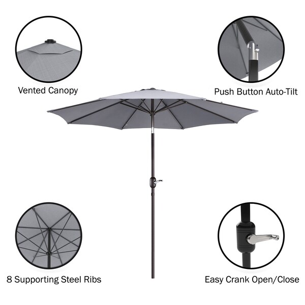 Villacera 9-Foot Outdoor Patio Umbrella with Base, Gray - 83-OUT5446B
