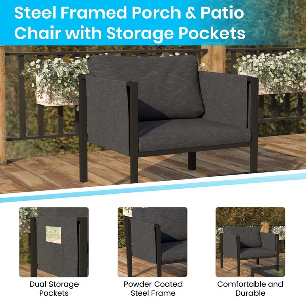 Flash Furniture Black Patio Chair with Storage & Charcoal Cushions - GM-201108-1S-CH-GG