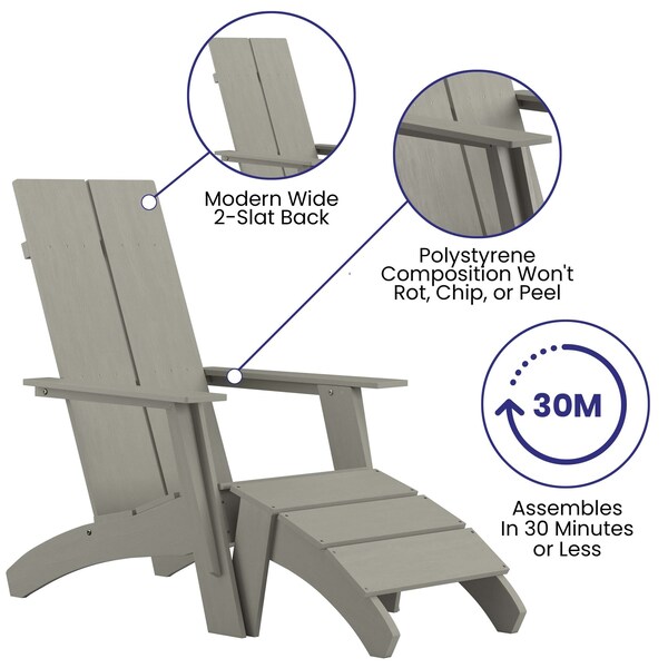 Flash Furniture Modern Gray Wide Slat Adirondack Chair & Ottoman - JJ-C14509-14309-GY-GG
