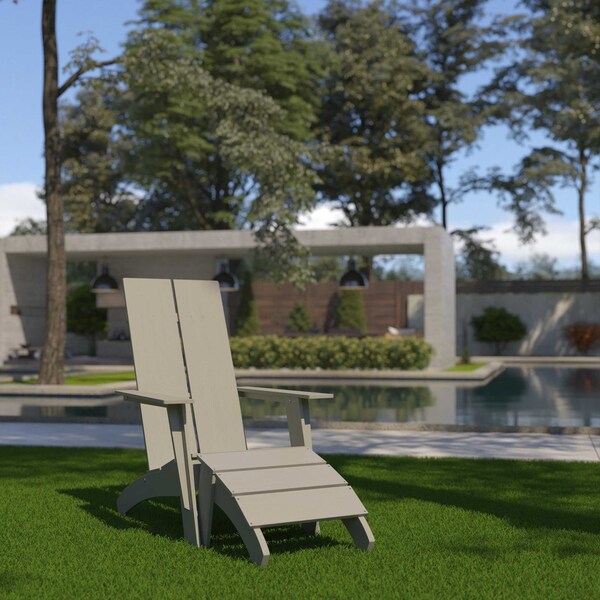 Flash Furniture Modern Gray Wide Slat Adirondack Chair & Ottoman - JJ-C14509-14309-GY-GG