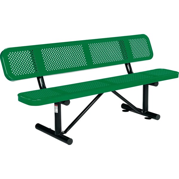 Global Industrial 6ft Outdoor Steel Picnic Bench w/ Backrest, Perforated Metal, Green - 694557GN
