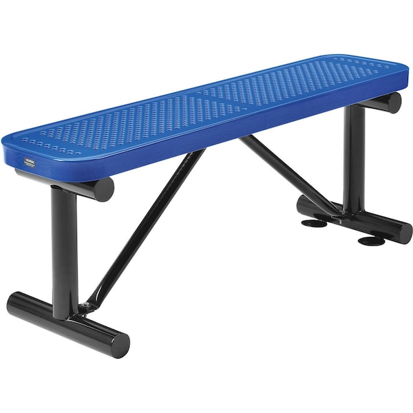 Global Industrial 48L Outdoor Steel Flat Bench, Perforated Metal, Blue - 695742BL