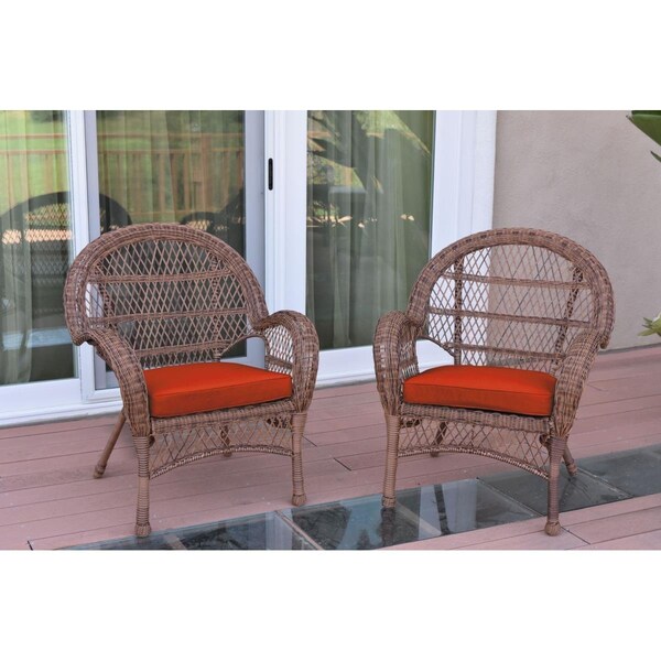 Propation W00210-C-2-FS018 Santa Maria Honey Wicker Chair with Red Orange Cushion - PR1081411