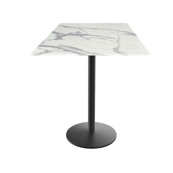 Holland Bar Stool Co 42 Tall OD214 Black Table Base w22 Dia foot and 32x32 Square White Marble Top, IndoorOutdoor - OD214-2242BWODS32SQWM