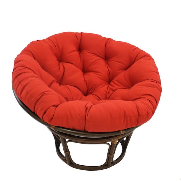 International Caravan 42 in. Rattan Papasan Chair with Solid Twill Cushion, Ruby Red - 3312-TW-RR