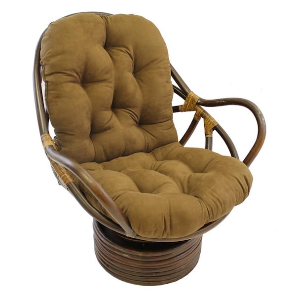 International Caravan Rattan Swivel Rocker with Micro Suede Cushion, Saddle Brown - 3310-MS-SB