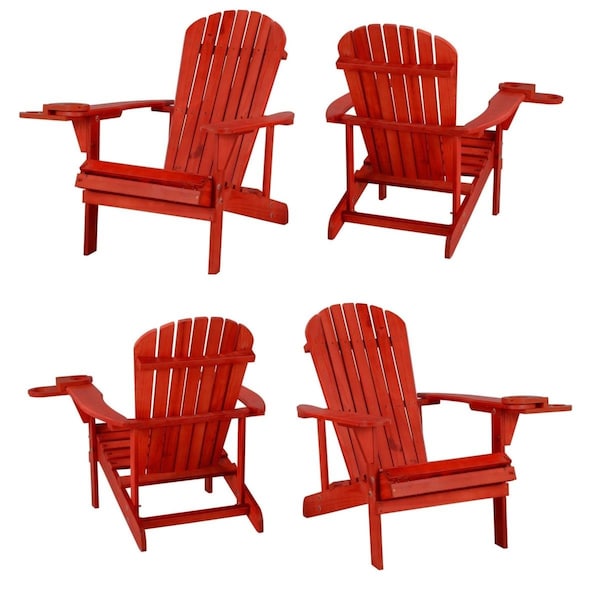 Bold Fontier 6 in. Earth Adirondack Chair with Phone & Cup Holder, Red - BO2690353