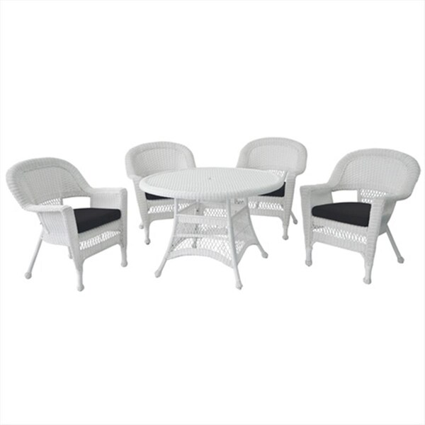 Jeco 5 Piece White Wicker Dining Set - Black Cushions - W00206D-B-G-FS017