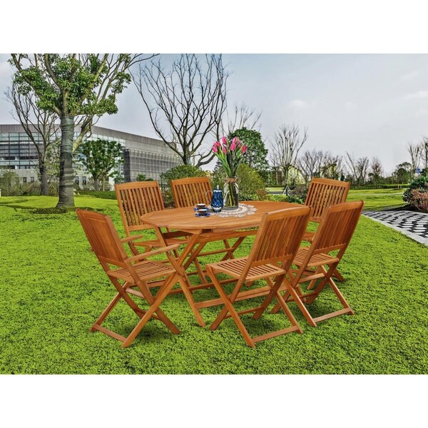 East West Furniture 7 Piece Diboll Acacia Hardwood Courtyard Furniture Set - Natural Oil - DICM72CANA