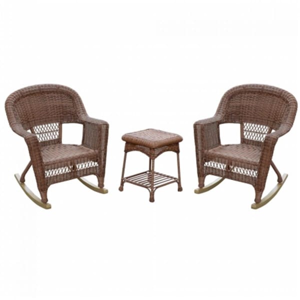 Jeco Santa Maria White Rocker Wicker Chair Set with Cushions- Red - 3 Piece - W00209_2-RCES018