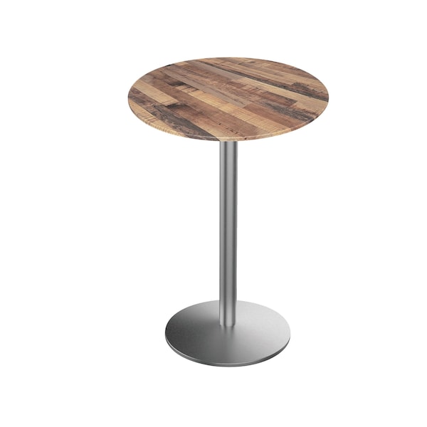 Holland Bar Stool Co 42 Tall OD214 St Steel Table Base w22 Diameter foot and 32 Diameter Rustic Top, IndoorOutdoor - OD214-2242SSODS32RRUSTIC