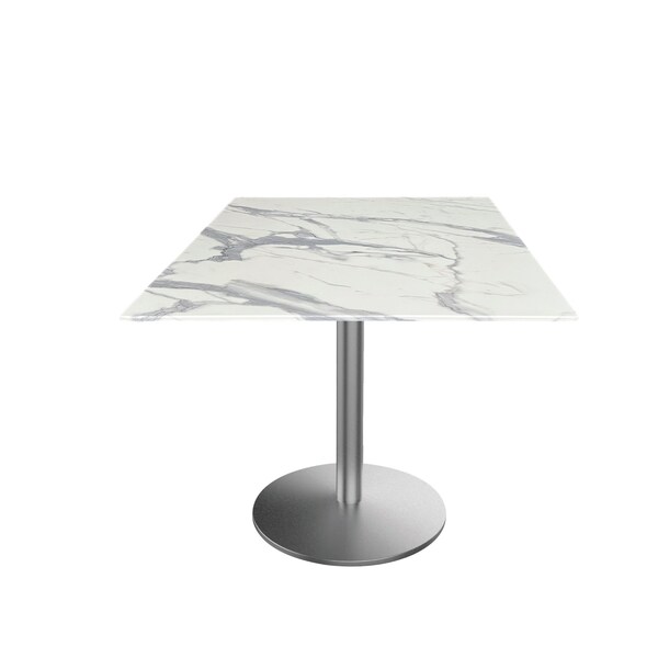 Holland Bar Stool Co 30 Tall OD214 St Steel Table Base w22 Dia foot, 32x32 Square White Marble Top, IndoorOutdoor - OD214-2230SSODS32SQWM