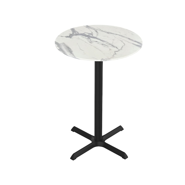 Holland Bar Stool Co 42 Tall OD211 Black Table Base w30x30 Foot and 36 Diameter White Marble Top, IndoorOutdoor - OD211-3042BWODS36RWM