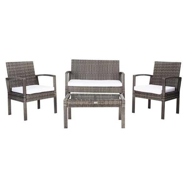 Safavieh Bassey Living Patio Set, Grey Brown & White - 4 Piece - PAT7507C