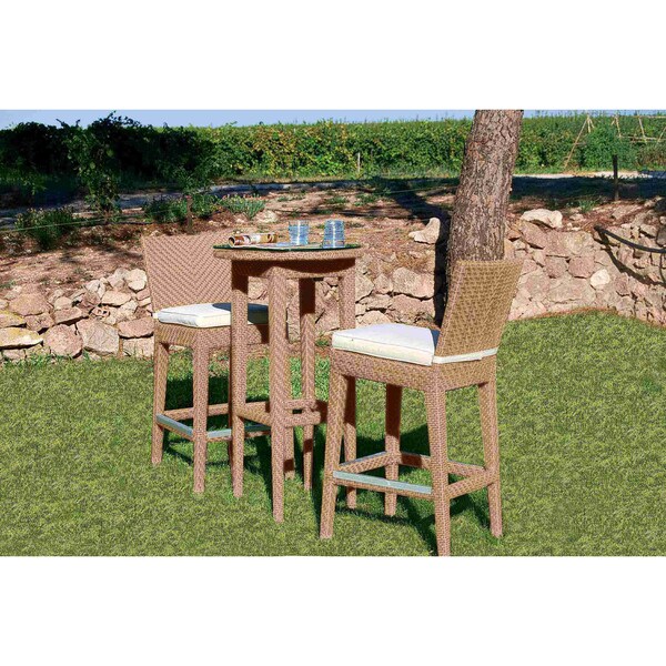 Panama Jack Outdoor Panama Jack Austin 3-Piece Round Pub Table Set with Cushions - PJO-3801-NAT-3PP-CUSH