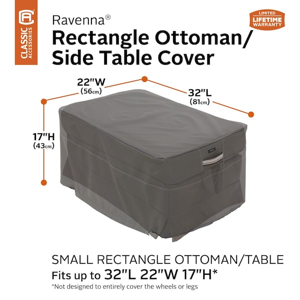 Classic Accessories Ravenna Small Rectangle Ottoman/Table Cover, 32"x22" - 55-166-025101-EC