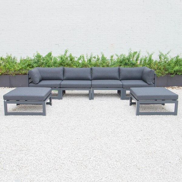 Patio Trasero 24.8 x 113.62 x 60 in. Chelsea 6 Piece Patio Ottoman Sectional with Black Aluminum Cushions, Black - PA2450296
