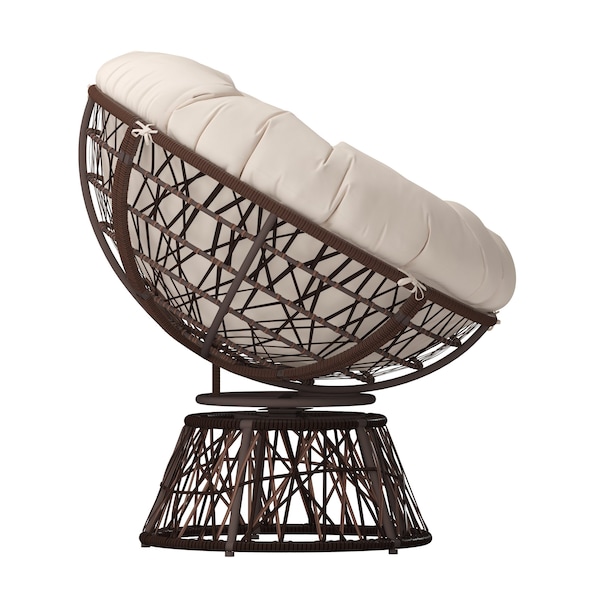 Flash Furniture Bowie Comfort Series Brown Swivel Patio Chair with Beige Cushion - JE-5101W-BG-GG