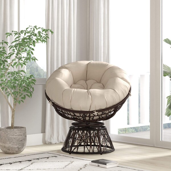Flash Furniture Bowie Comfort Series Brown Swivel Patio Chair with Beige Cushion - JE-5101W-BG-GG