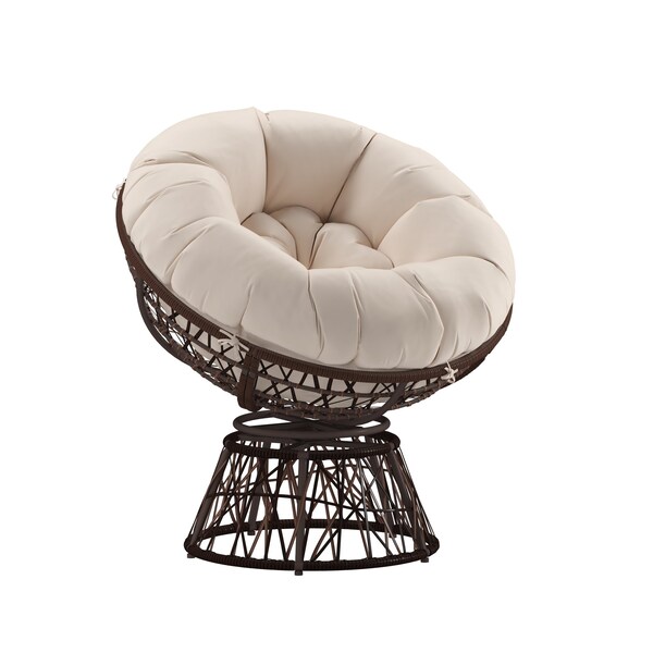Flash Furniture Bowie Comfort Series Brown Swivel Patio Chair with Beige Cushion - JE-5101W-BG-GG