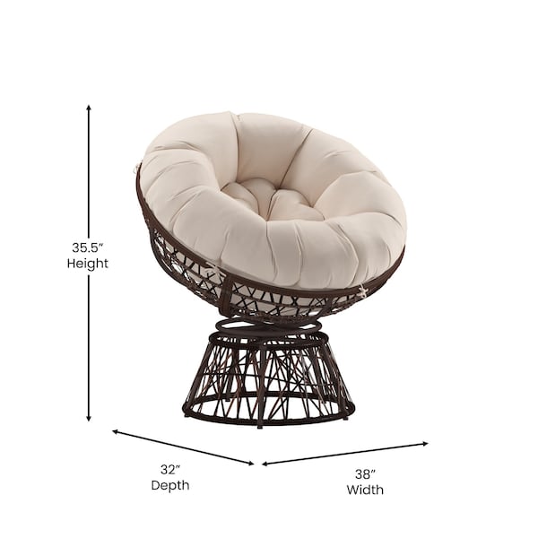 Flash Furniture Bowie Comfort Series Brown Swivel Patio Chair with Beige Cushion - JE-5101W-BG-GG